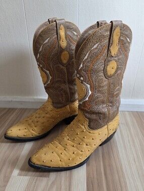 Aguila Real Yellow Ostrich Leather Cowboy Boots